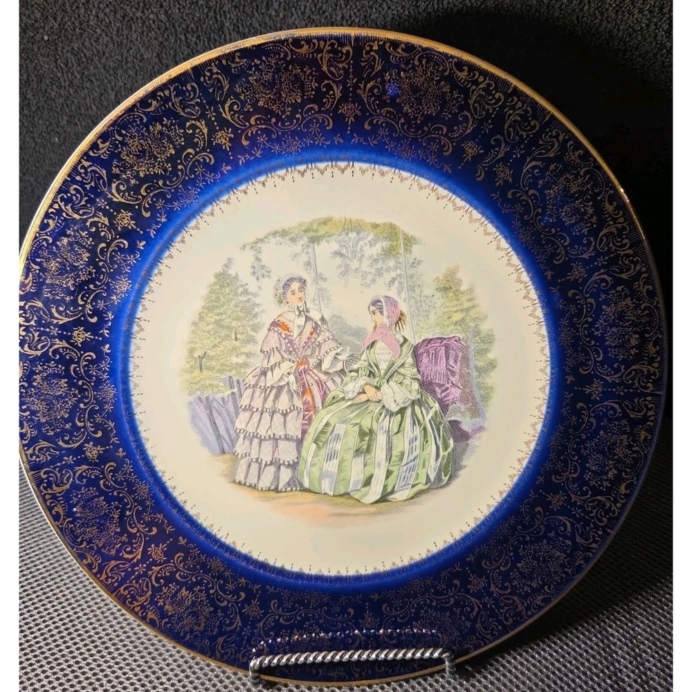 Vintage Salem China Imperial 23K Gold Cobalt Blue Victorian Ladies Plate 11"